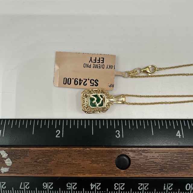 Designer Effy Emerald Diamond Pendant Necklace 14kt Gold 1.42ct NWT For Sale In New York - Image 6 of 6