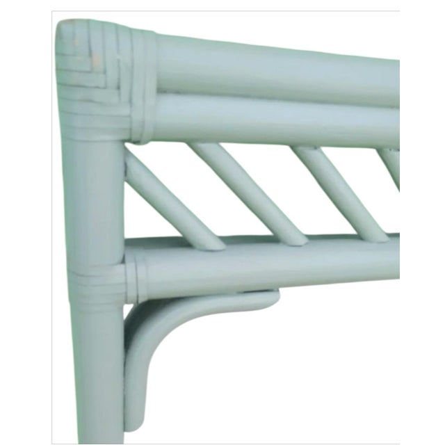 Chippendale Vintage Ficks Reed Style Pale Blue Grey Chippendale Bamboo Regency Coastal Wall Mirror For Sale - Image 3 of 5