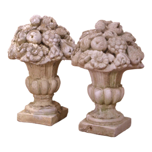 Pair of Mid Century French Carved Weathered Concrete Outdoor Vases