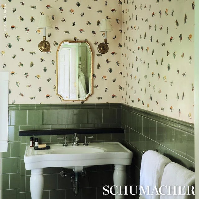 SAMPLE - Schumacher Fly Fishing Wallpaper In Ivory For Sale In New York - Image 6 of 6