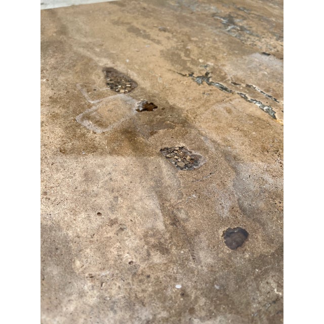 Late 20th Century Italian Modern Dark Tan Travertine Rectangular Coffee Table With Pedestal Base For Sale - Image 11 of 13