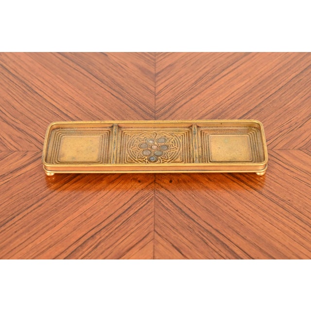 Tiffany Studios Tiffany Studios New York Bronze Doré and Abalone Pen Tray For Sale - Image 4 of 13