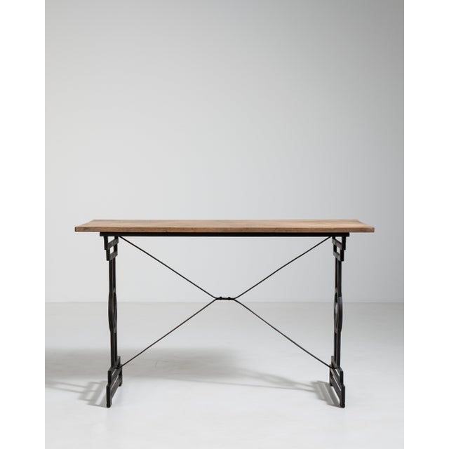Cast Iron Bistro Table with Oak Top, Antique, France, 20th Century For Sale In Greensboro - Image 6 of 17