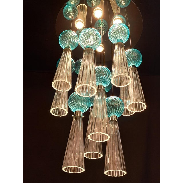 Vintage Art Deco Hand-Blown Murano Glass Ceiling Light with LED Lights, Italy, 1979 For Sale - Image 9 of 10