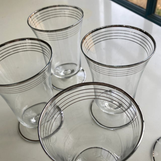 Mid-Century Modern Vintage Clear Glass Silver Rim Parfait / Juice Glasses- Set of 6 For Sale - Image 3 of 9