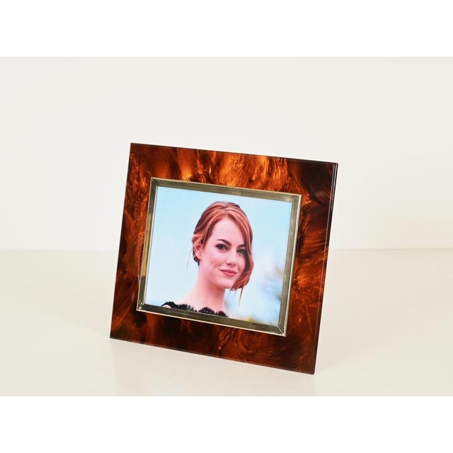 Large Photo Frame in Gilt Brass and Acrylic Tortoiseshell from Dior, Italy, 1970s For Sale - Image 3 of 14