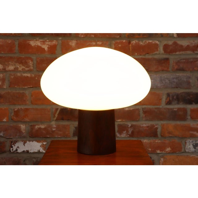 1960s Vintage Mushroom Table Lamp With Frosted Glass Shade and Walnut Base by Laurel For Sale - Image 5 of 12