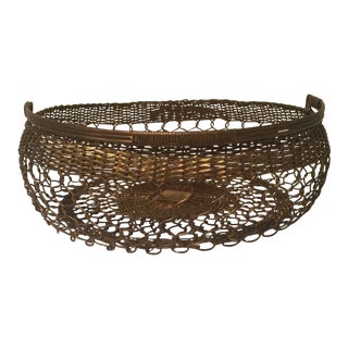 Brass Basket - Rare French Brass Filigree Basket With Handle For Sale