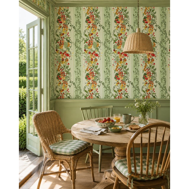 Fresh off the vine and full of personality, this tomato stripe wallpaper is a bold nod to the beauty of homegrown produce....