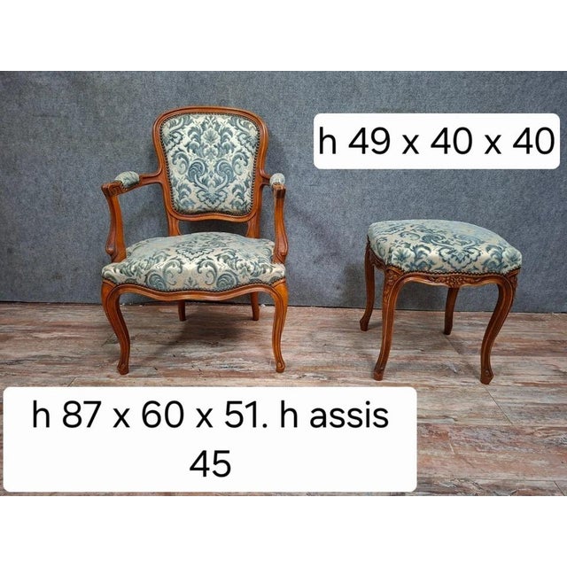 Set of Late 20th Century Cherry Wood Cabriolet Armchair and Ottoman For Sale - Image 5 of 8