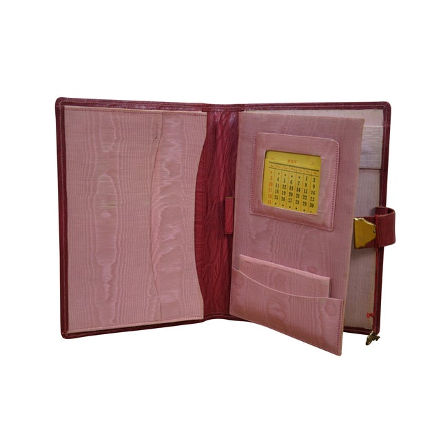 Mid-Century Modern Vintage Red Leather Textured Journal Planner With Lock & Key Diary Portfolio For Sale - Image 3 of 16