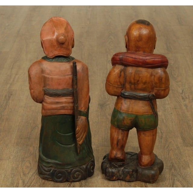 1960s Vintage Chinese Carved Figures - a Pair For Sale - Image 5 of 13