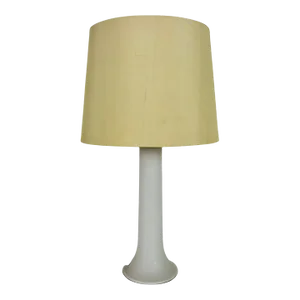 Mid Century White Glass and Fabric Shade Table Lamp by Luxus Sweden, 1960s