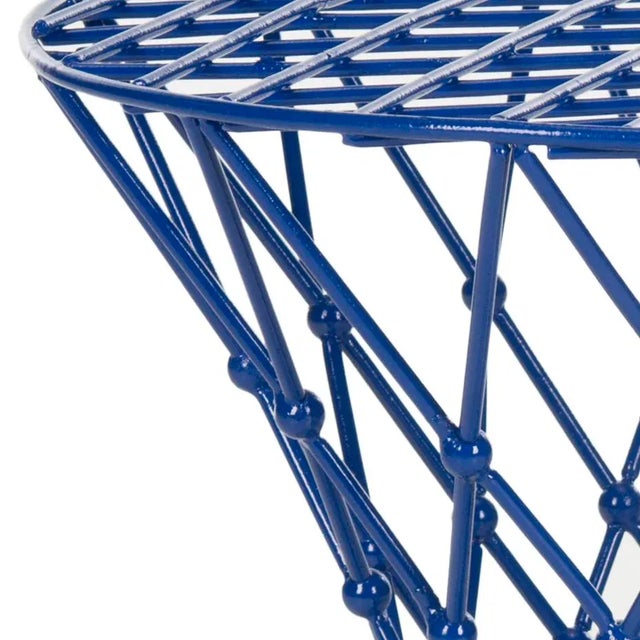 Modern Rogers Iron Wire Stool in Dark Blue For Sale - Image 3 of 4