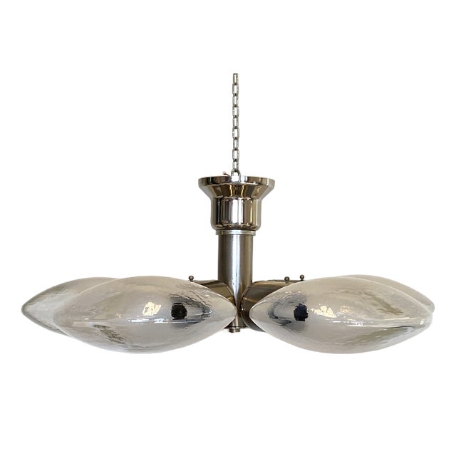 Space Age Ceiling Light in Steel and Glass, 1970s For Sale