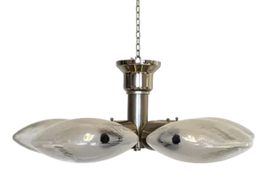 Space Age Ceiling Light in Steel and Glass, 1970s