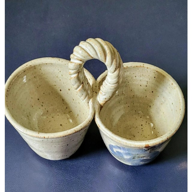 Ceramic 1940s Vintage Signed Studio Pottery Twisted Handle Double Serving Bowls For Sale - Image 7 of 7