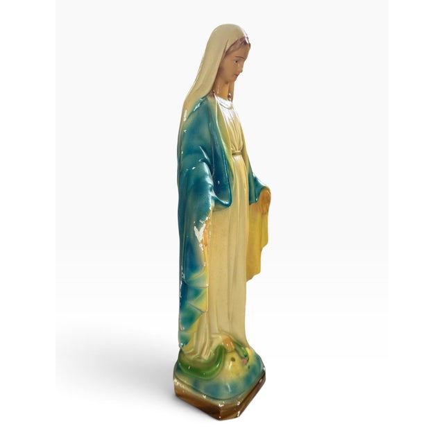 Mid 20th Century Vintage Madonna Statue, Hand Painted Ceramic Virgin Mary Figure, 16.5" For Sale - Image 5 of 7
