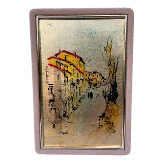 Italian Gold Leaf Pino Collection Cityscape by R. Pighetti, 1970s For Sale
