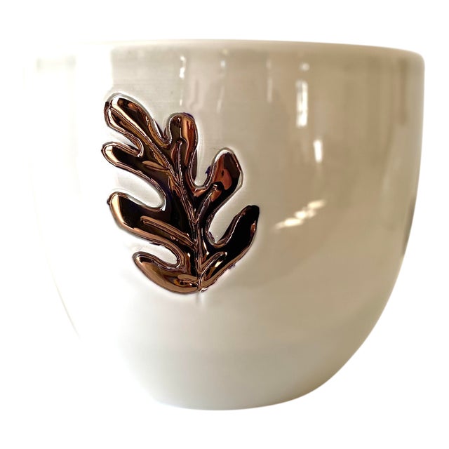 Mid 20th Century Italian Bitossi Attributed Bowl With Gold Leaf Design For Sale