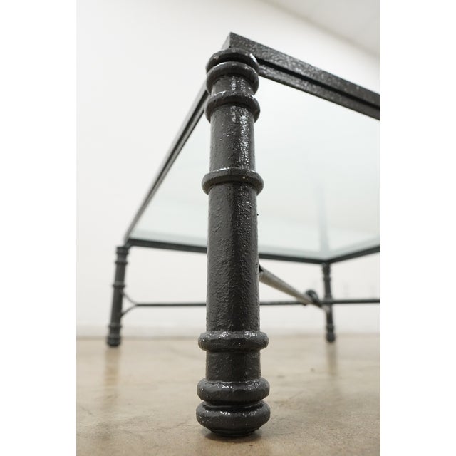 Vintage 1980s Giacometti Style Forged Aluminum/Faux Verdigris Square Glass Coffee Table For Sale - Image 10 of 11