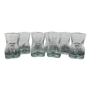 Nude Male Torso Anatomically Correct Clear Cocktail Party Shot Glass Set of 8 For Sale