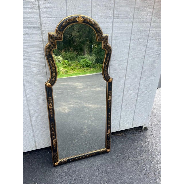 1960s Elegant Chinoiserie Black and Gold Mirror For Sale - Image 5 of 18