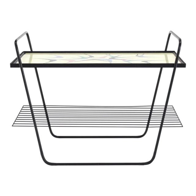 Mid-Century Modern Glass Top Wire Shelf Side Table For Sale