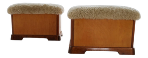Swedish Art Deco Ottomans in Lacquered Birch with Sheepskin Seats, 1940s, Set of 2