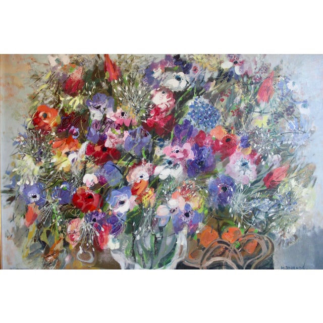 Large French Still Life Flowers Oil Painting by Monique Journod For Sale - Image 11 of 12