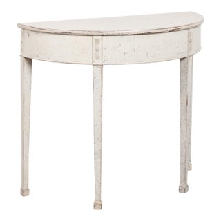 19th Century Swedish Gustavian White Demi Lune Side Table For Sale
