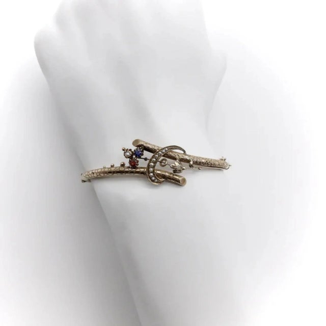 Modern Circa 1880 German 8k Gold Aesthetic Movement Bypass Bracelet For Sale - Image 3 of 5