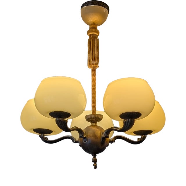 Five Arm Chandelier by Paaavo Tynell for Oy Taito Ab, 1930s For Sale