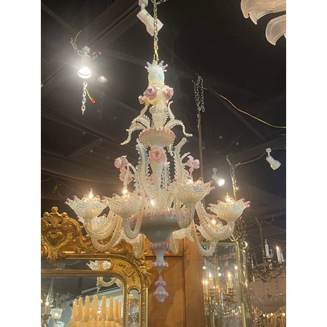 Traditional Antique Venetian Opalescent and Pink Chandelier For Sale - Image 3 of 9