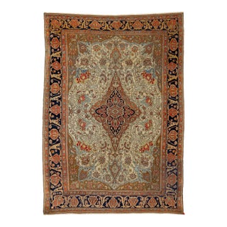Antique Persian Mohtasham Kashan Designed Wool Rug Handmade in Beige For Sale