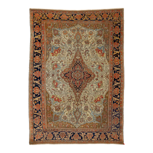 Antique Persian Mohtasham Kashan Designed Wool Rug Handmade in Beige