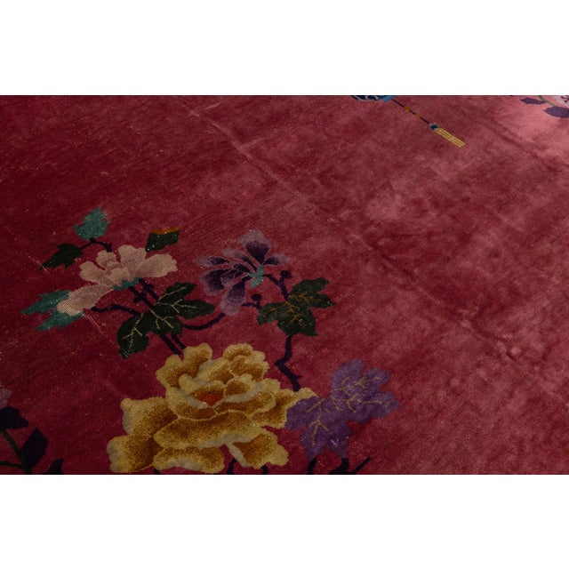 Room Size Red Art Deco Chinese Designed Wool Rug From the 1920s For Sale - Image 10 of 11