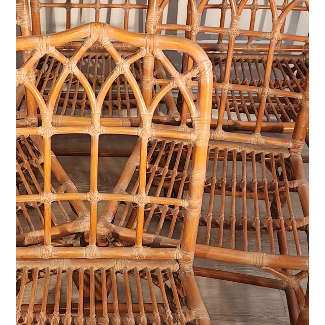 1980s McGuire Organic Bamboo Cathedral Dining Chairs & Rectangular Table Base -Set of 7 For Sale - Image 13 of 15