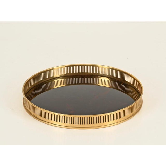 Round Tray in 24k Gold-Plated Brass and Tortoiseshell Acrylic Glass from Dior, Italy, 1970s For Sale - Image 9 of 13