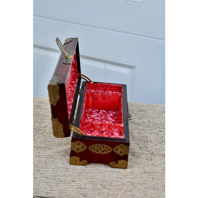 Vintage Chinese Rectangular Jewelry Box W/Carved Stone & Brass Mounts For Sale - Image 9 of 12