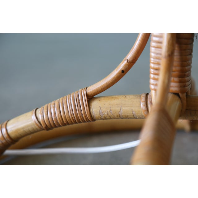 Wood Vintage Swedish Boho Modern Rattan Floor Lamp Cane Linen For Sale - Image 7 of 10