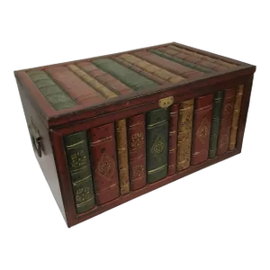 Vintage Wooden Faux Leather Bound Book Mink Lined Storage Box