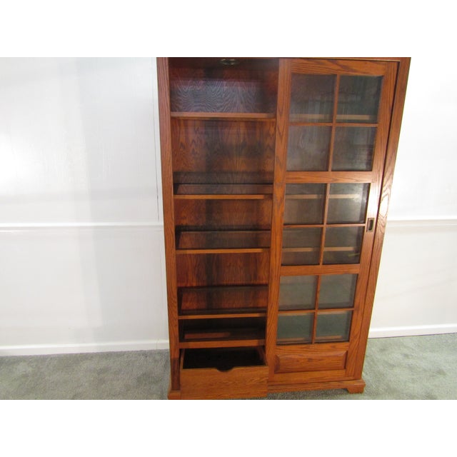 Mission Arts and Crafts Style Solid Oak Sliding Door Bookcase For Sale - Image 6 of 12