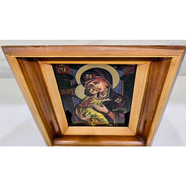 Ukrainian Reverse Glass Icon “Virgin of Tenderness” by Natalia Khatsko, 2002 For Sale In Dallas - Image 6 of 11