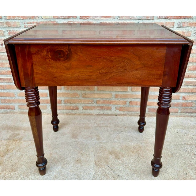 Wood Wood Drop-Leaf Side Table With Two Drawers, 1930s For Sale - Image 7 of 15