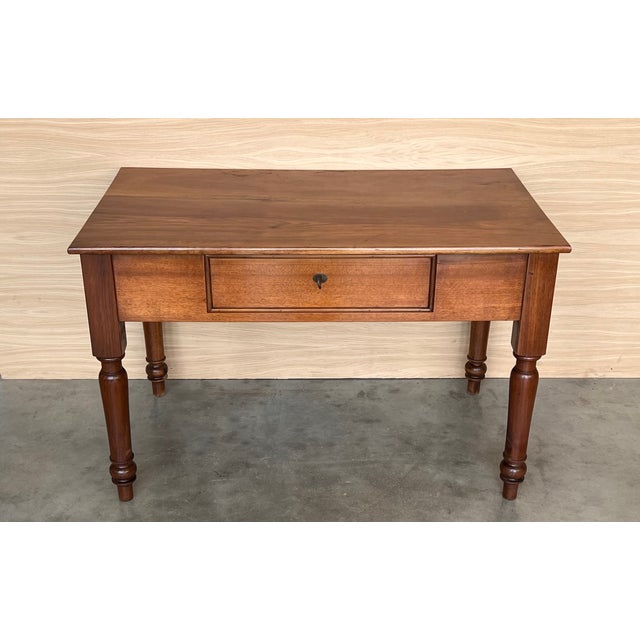 French 20th French Louis XV Style Walnut Desk or Library Table With Drawer For Sale - Image 3 of 12