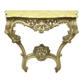 Antique Italian Rococo Carved Giltwood Wall Mount Console Hall Table For Sale