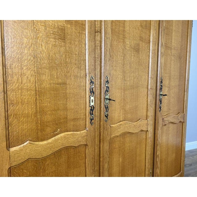 Vintage French Louis XVI Style Carved Oak 4-Door Wardrobe For Sale - Image 9 of 14