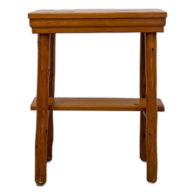 Handmade Rustic Pine Side Table Shelf Dowel Joints Vintage Farmhouse Dated 1930s For Sale