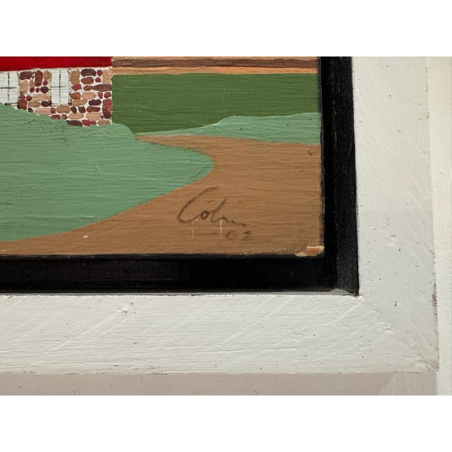 Pair Signed 2002 American Folk Art Farm Landscape Paintings Red Barns For Sale - Image 9 of 14